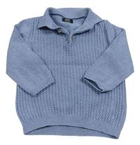 Modrý melírovaný polo svetr s copánkovým vzorem Next