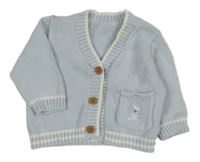 Svetlomodrý prepínaci sveter s vreckom s medvěďom zn. Nutmeg