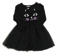 Černé bavlněno/tylové šaty s kočkou LC Waikiki