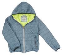 Modrá melírovaná prošívaná šusťáková zateplená bunda s kapucí