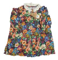 Nové - Barevné květované lehké propínací šaty s krajkovým límečkem Next