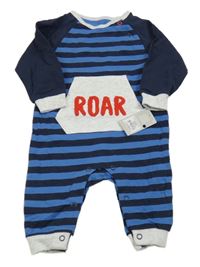 Nové - Tmavomodro-modrý pruhovaný teplákový overal s nápisem Primark