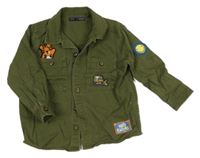 Khaki plátěná košilová bunda s nášivkami Next