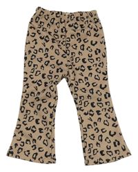 Hnědé vzorované teplákové flare kalhoty