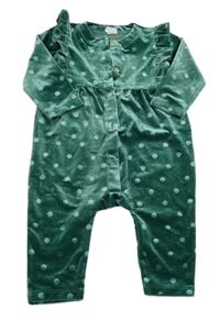 Zelený puntíkatý sametový overal s volánky H&M