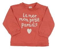 Korálová mikina s nápisom a srdcem H&M