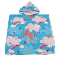 Modré osuškové pončo s jednorožcem a kapucí
