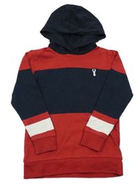 Tmavomodro-červená mikina s výšivkou a kapucí Next