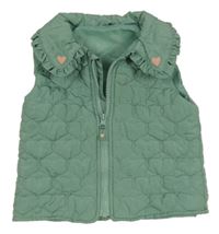 Zelená prešívaná šušťáková zateplená vesta so srdiečkami Dunnes