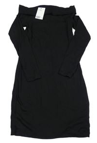 Nové - Černé žebrované elastické šaty s volánem H&M