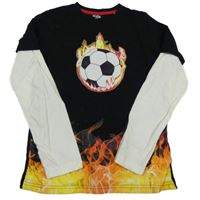 Černo-smetanové triko s fotbalovým míčem a ohněm M&Co.