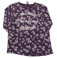 Tmavofialové kvetované tričko s nápisom Dopodopo