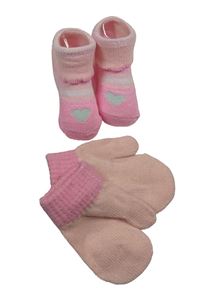 2set - Růžové ponožky se srdcem + palcové rukavice