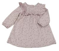 Starorůžovo-biele vzorované šaty s listami a volánikmi Primark