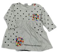 Sivé melírované bodkovaná é bavlnené šaty so slonmi a všitým body Matalan