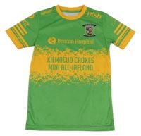 Zeleno-horčicové športové tričko s potlačou a nápisom