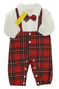 Nové - Bielo-červeno-čierny overal s kockovaným vzorom a motýlkom Shein