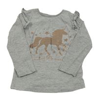 Šedé melírované triko s jednorožcem a volánky F&F