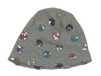 Šedá melírovaná bavlněná čepice s puntíky z flitrů Dopodopo