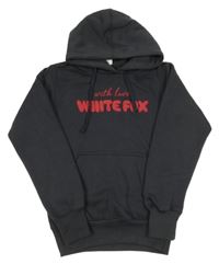 Antracitová mikina s nápisom a kapucňou White Fox