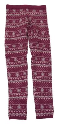 Vínové vzorované pletené legíny Primark