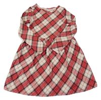 Béžovo-červeno-čierne kockované bavlnené šaty H&M