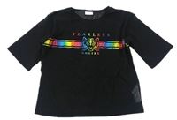 Černé žoržetové tričko s barevným potiskem F&F