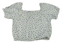 Bílo-modré květované crop tričko H&M