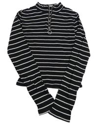 Černé pruhované žebrované crop triko New Look