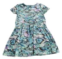 Zeleno-fialové vzorované sametové šaty Next