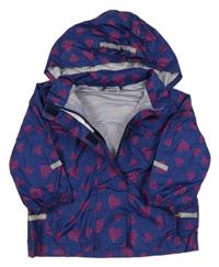 Tmavomodrá šušťáková nepromokavá bunda so srdiečkami a kapucňou Pocopiano