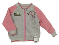 Nové - šedo-růžová podšitá propínací mikina s nášivkami dunnes