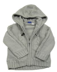 Šedý pletený podšitý propínací svetr s kapucí Lupilu