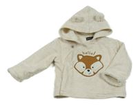 Béžová melírovaná zateplená propínací mikina s liškou a kapucí 