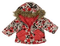 Červená šusťáková zateplená oboustranná bunda s kapucí 