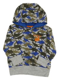 Sivo-kaki-modrá mikina s dinosaurami a kapucňou Kiki&Koko