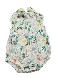 Bielo-farebný kraťasový overal s obrázkami Miniclub