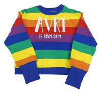 Farebná pruhovaná crop mikina s nápisom