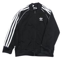 Černá sportovní funkční propínací mikina s pruhy a logem Adidas
