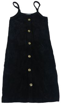 Čierne rebrované zamatové šaty s gombíkmi Denim Co.