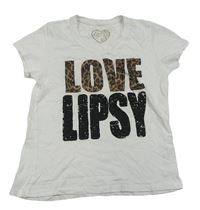 Bílé crop tričko s nápisem a flitry Lipsy London