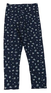 Tmavomodré květované žebrované legíny Primark
