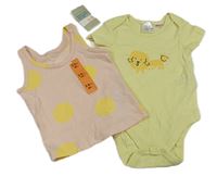 2set - svetloružová -žltý bodkovaná ý top + žlté body s psíkom