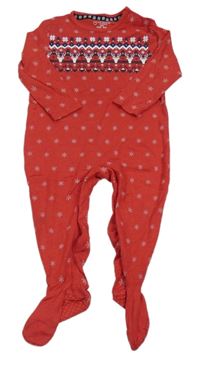 Červeno-tmavomodro-bílý overal s vločkami a norským vzorem Primark