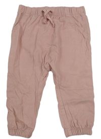 Růžové plátěné podšité baggy kalhoty H&M