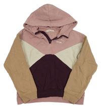 Ružovo-vínovo-béžová crop mikina s kapucňou H&M