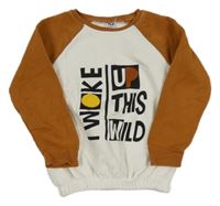 Bielo-hnedá mikina s nápisom