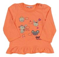 Neonově oranžová tunika se zvířátky a volánkem 