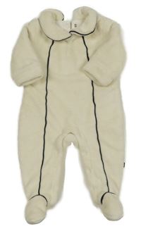 Bílo-černý plyšový zateplený overal s límečkem a pruhy 