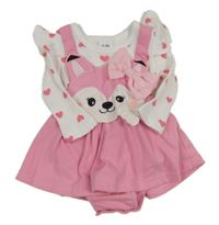 Bílo-růžové šaty pejskem a všitým body 